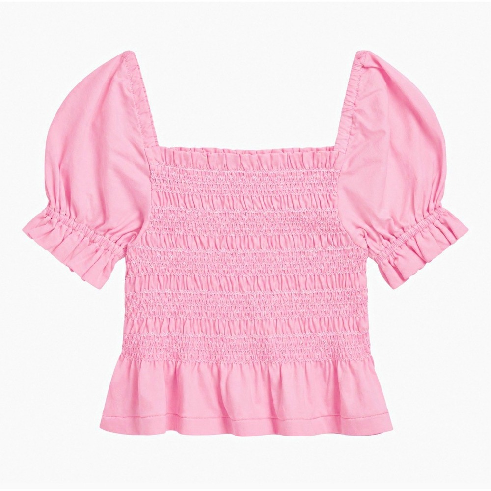 Polo Ralph Lauren Girls Smocked Cotton Puff-Sleeve Peplum Top, XL, NWT